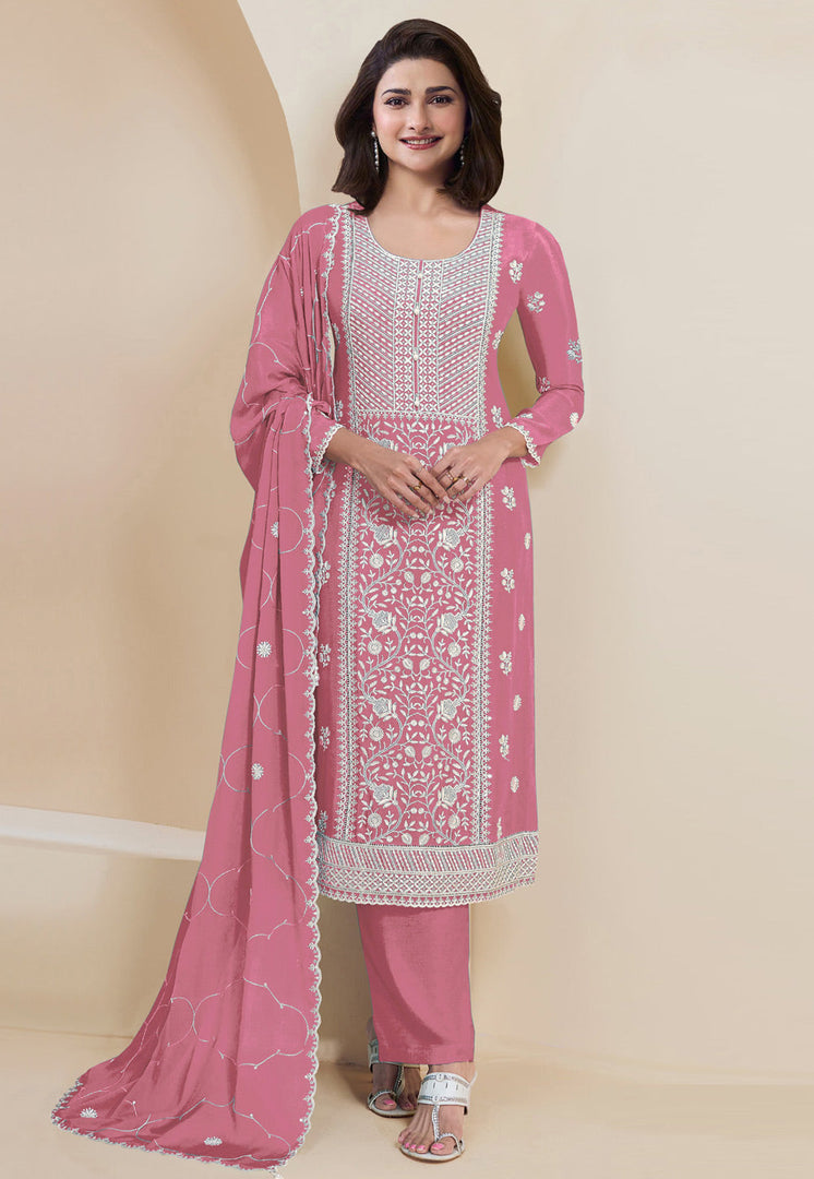 Prachi Desai Pink Faux Georgette Pant Style Suit
