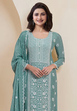 Load image into Gallery viewer, Prachi Desai Sea Green Faux Georgette Straight Suit
