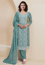 Load image into Gallery viewer, Prachi Desai Sea Green Faux Georgette Straight Suit
