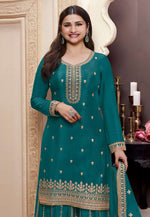 Load image into Gallery viewer, Prachi Desai Teal Chinon Sharara Suit
