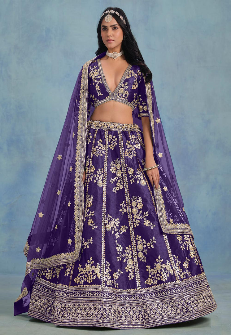 Purple Art Silk Circular Lehenga Choli