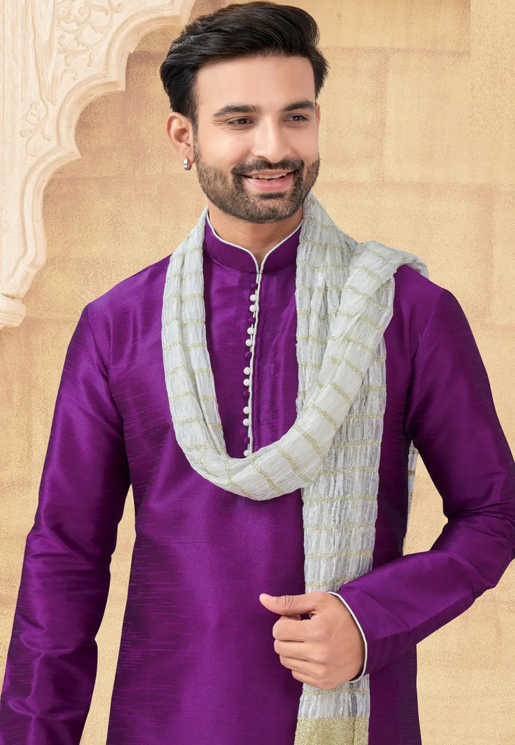 Purple Art Silk Dhoti Kurta