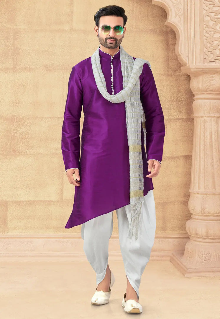 Purple Art Silk Dhoti Kurta