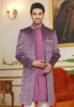 Load image into Gallery viewer, Purple Art Silk Jacket Style Sherwani
