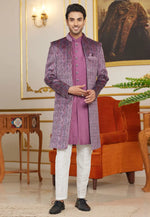 Load image into Gallery viewer, Purple Art Silk Jacket Style Sherwani
