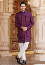 Load image into Gallery viewer, Purple Art Silk Jacket Style Sherwani
