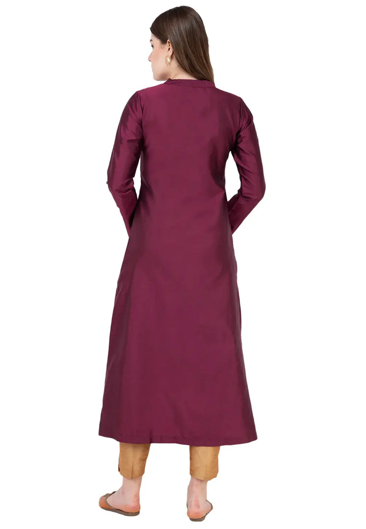 Purple Art Silk Kurta Set With Pent