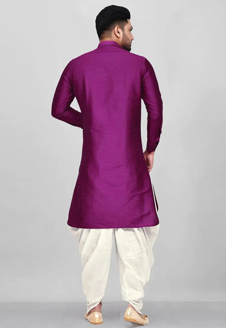 Purple Art Silk Pathani Suit