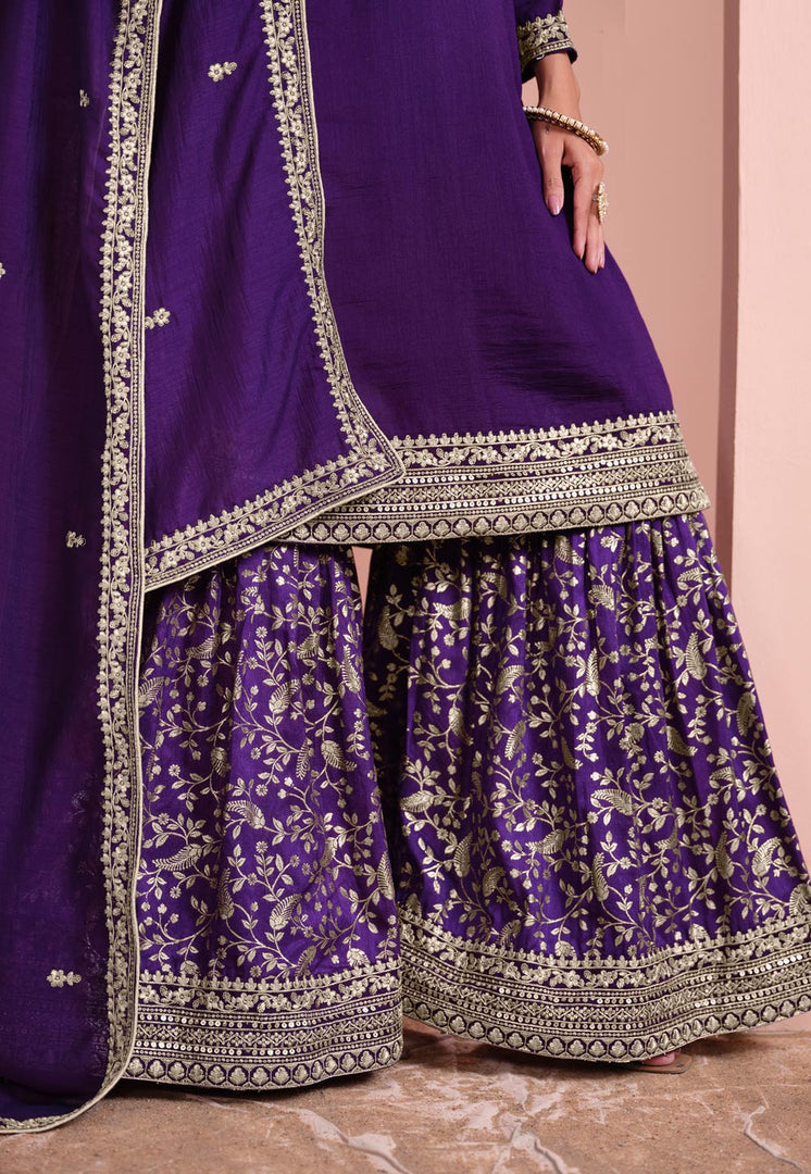 Purple Art Silk Sharara Suit