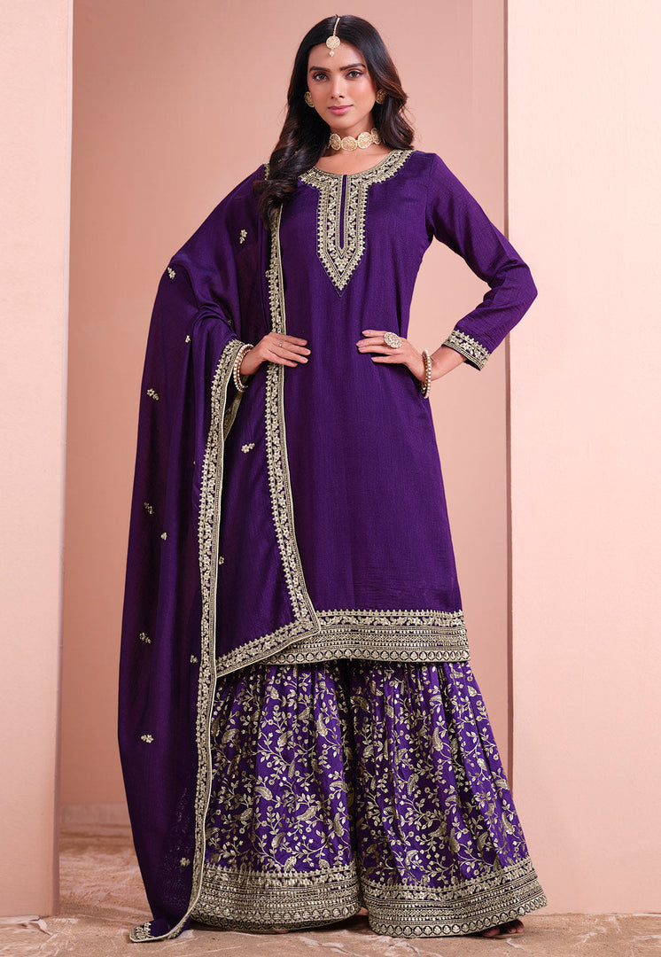 Purple Art Silk Sharara Suit