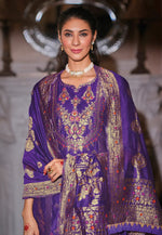 Load image into Gallery viewer, Purple Banarasi Jacquard Readymade Pakistani Suit
