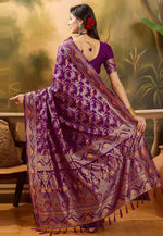 Load image into Gallery viewer, Purple Banarasi Jacquard Saree With Blouse