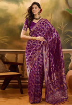 Load image into Gallery viewer, Purple Banarasi Jacquard Saree With Blouse