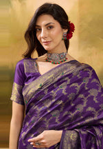 Load image into Gallery viewer, Purple Banarasi Jacquard Saree With Blouse