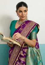 Load image into Gallery viewer, Purple Banarasi Silk Saree With Blouse