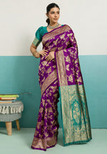 Load image into Gallery viewer, Purple Banarasi Silk Saree With Blouse