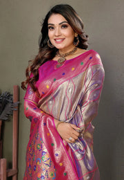 Purple Banarasi Silk Saree With Blouse