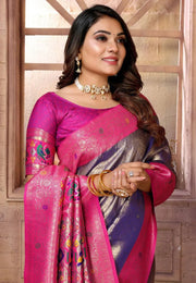 Purple Banarasi Silk Saree With Blouse