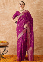 Load image into Gallery viewer, Purple Banarasi Silk Saree With Blouse