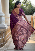 Load image into Gallery viewer, Purple Banarasi Silk Saree With Blouse
