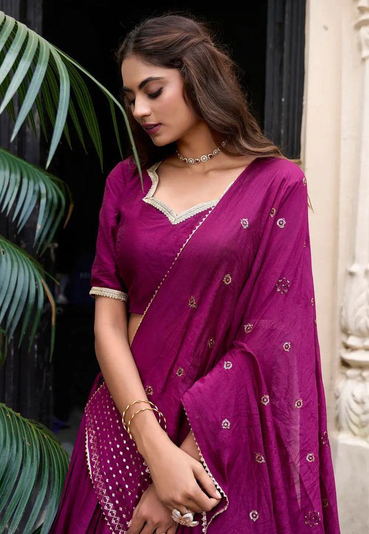 Purple Chanderi Lehenga Choli