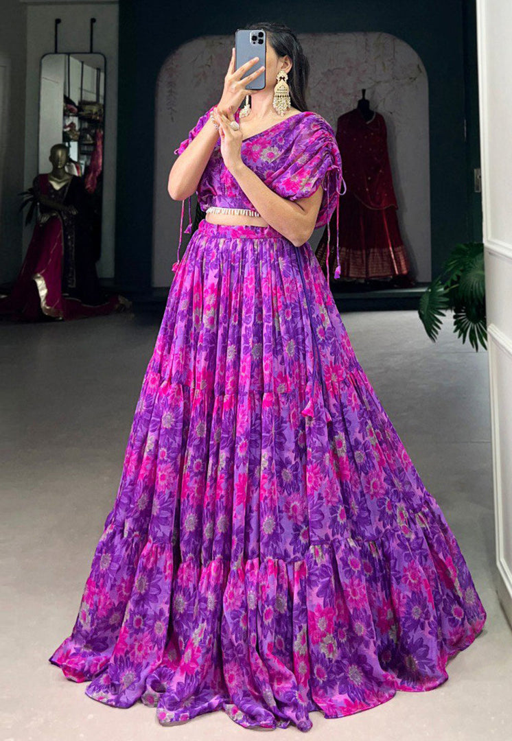 Purple Chiffon Floral Lehenga choli