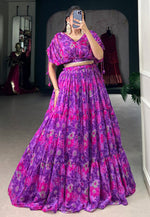 Load image into Gallery viewer, Purple Chiffon Floral Lehenga choli
