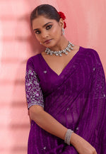 Load image into Gallery viewer, Purple Chiffon Saree With Blouse