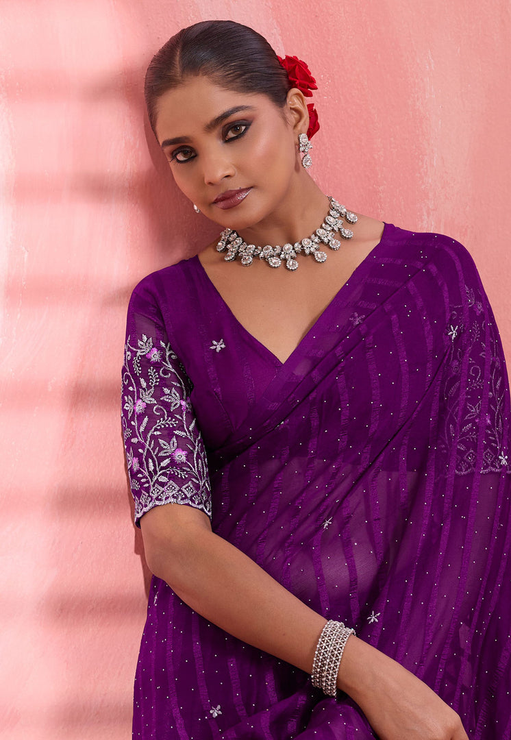 Purple Chiffon Saree With Blouse