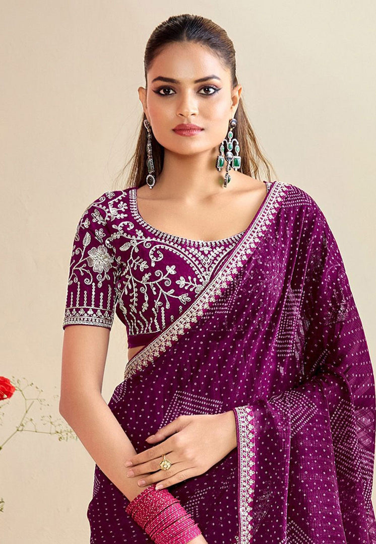 Purple Chiffon Saree With Blouse