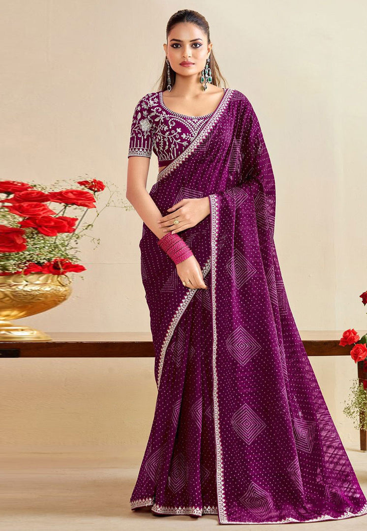 Purple Chiffon Saree With Blouse