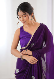 Purple Chiffon Saree With Blouse