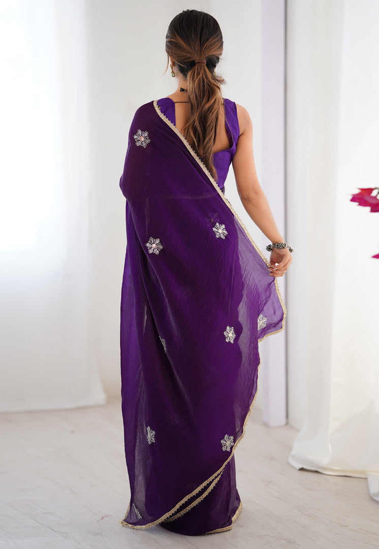 Purple Chiffon Saree With Blouse