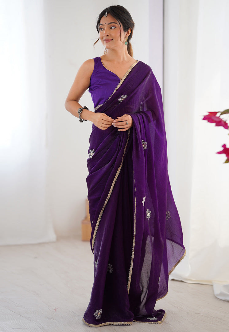 Purple Chiffon Saree With Blouse