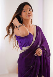 Purple Chiffon Saree With Blouse