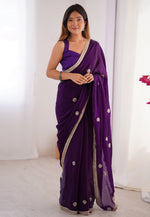 Load image into Gallery viewer, Purple Chiffon Saree With Blouse
