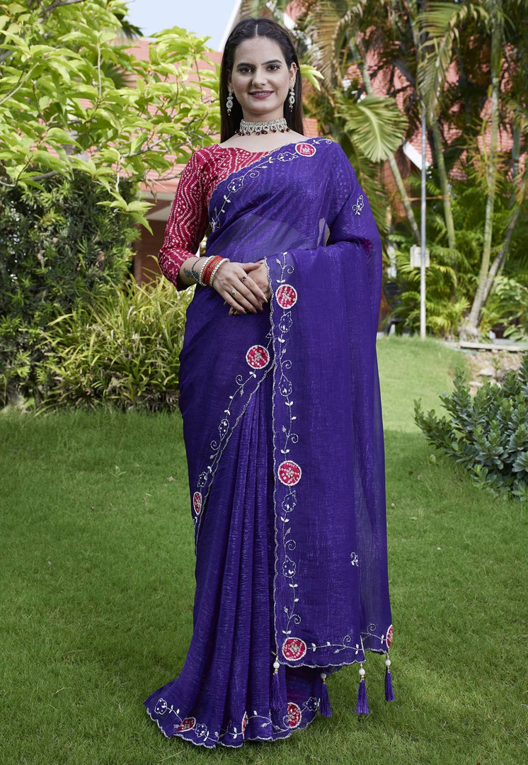 Purple Chiffon Saree With Blouse