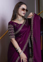 Load image into Gallery viewer, Purple Chiffon Saree With Blouse
