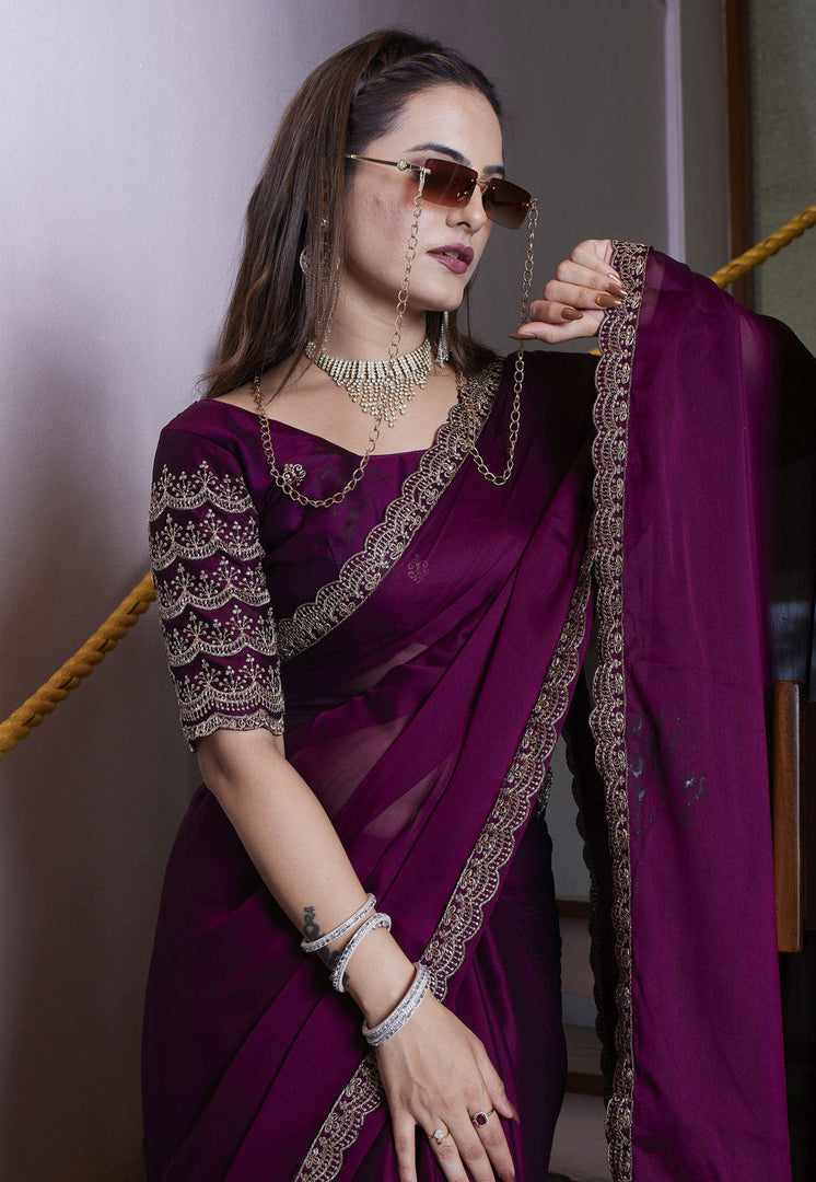 Purple Chiffon Saree With Blouse