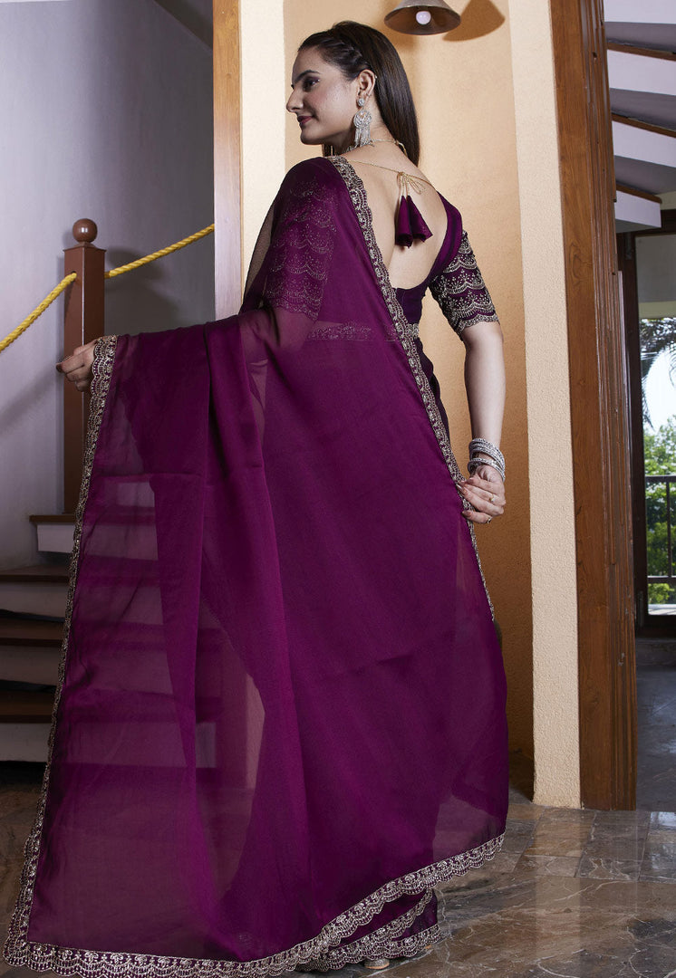 Purple Chiffon Saree With Blouse