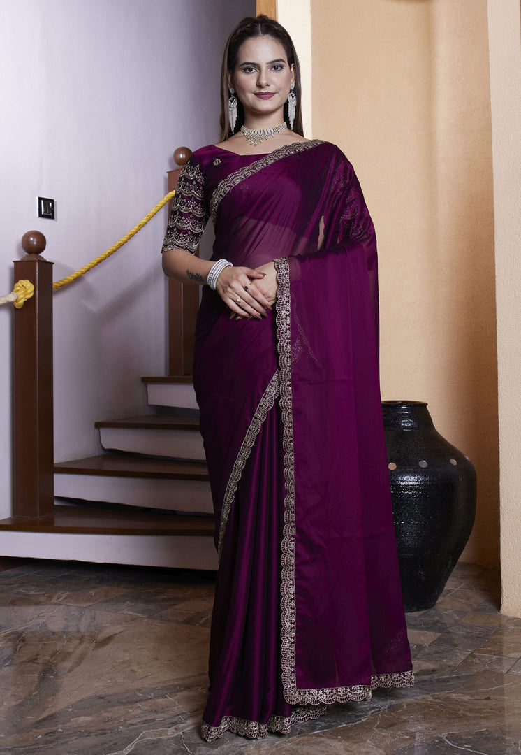 Purple Chiffon Saree With Blouse