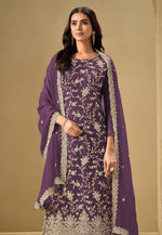 Load image into Gallery viewer, Purple Chinon Embroidered Pakistani Suit

