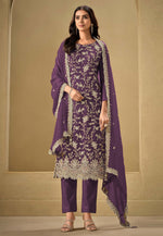 Load image into Gallery viewer, Purple Chinon Embroidered Pakistani Suit

