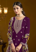 Load image into Gallery viewer, Purple Chinon Gharara Suit
