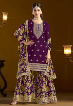 Load image into Gallery viewer, Purple Chinon Gharara Suit
