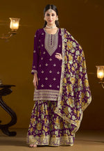 Load image into Gallery viewer, Purple Chinon Gharara Suit
