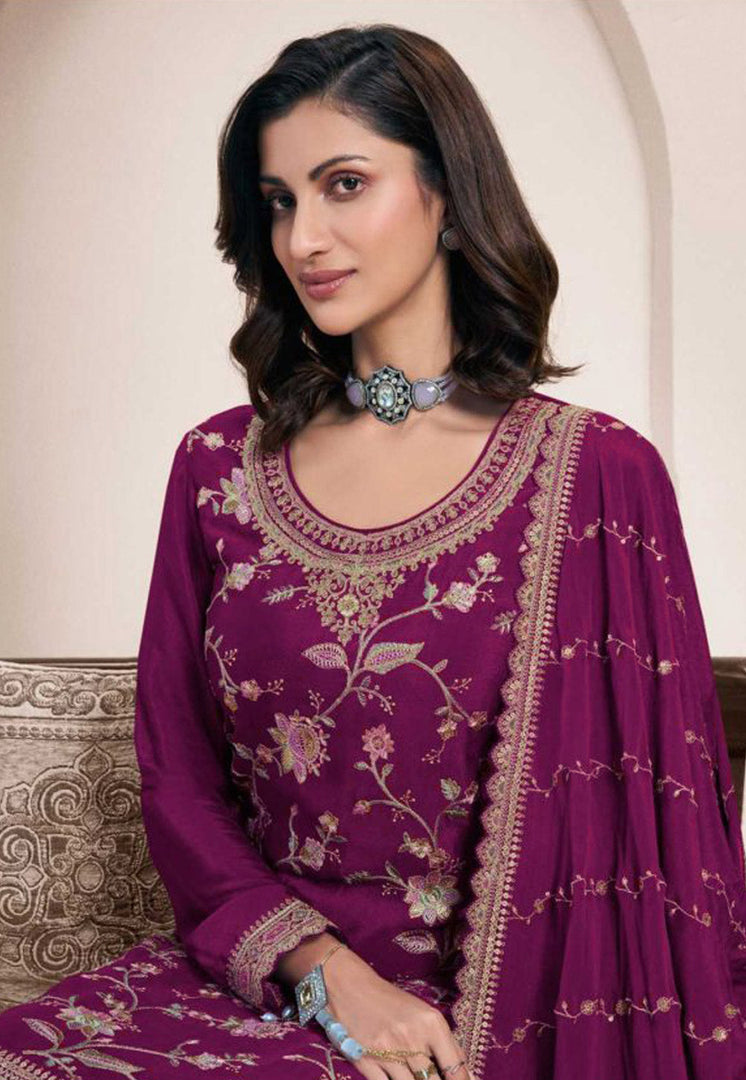 Purple Chinon Gharara Suit