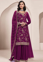 Load image into Gallery viewer, Purple Chinon Gharara Suit
