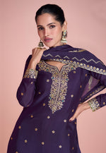 Load image into Gallery viewer, Purple Chinon Gharara Suit
