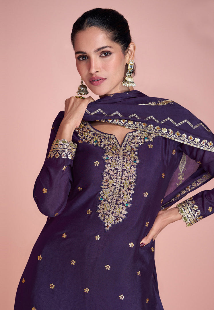 Purple Chinon Gharara Suit